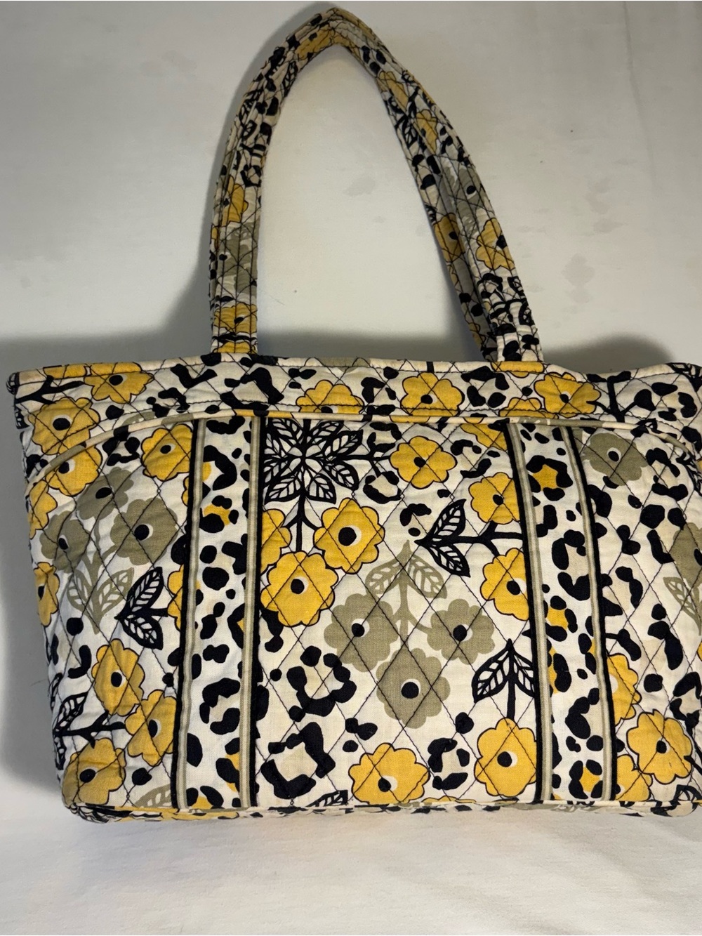 Vera Bradley “Go Wild” Quilted Shoulder Tote Bag Yellow & Black Floral Leopard